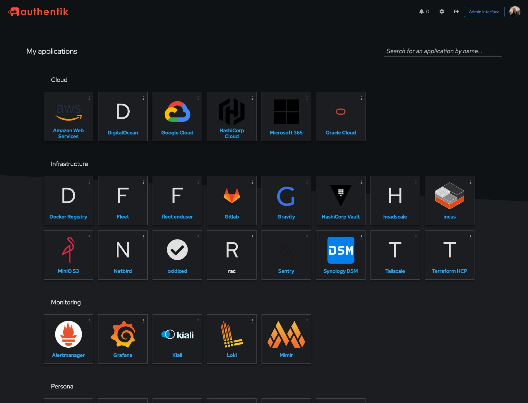 authentik koyu tema uygulama portalı