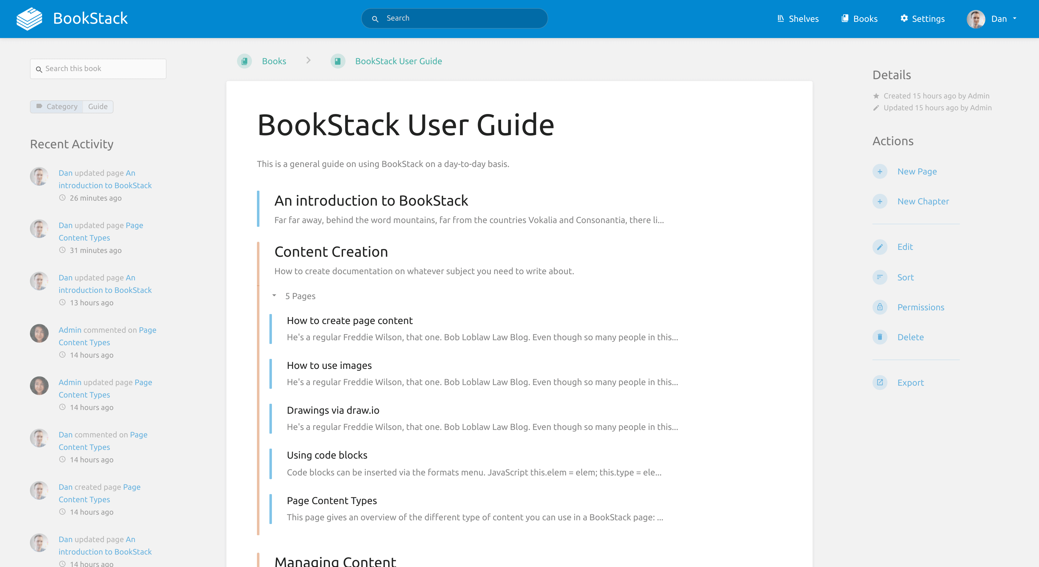 BookStack kitap genel görünümü