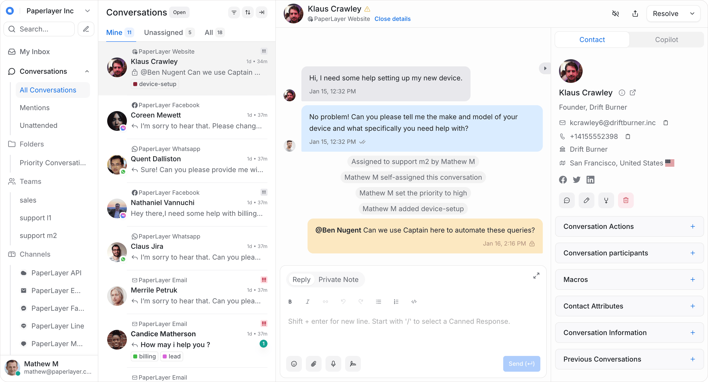 Chatwoot kontrol paneli ve çok kanallı gelen kutusu