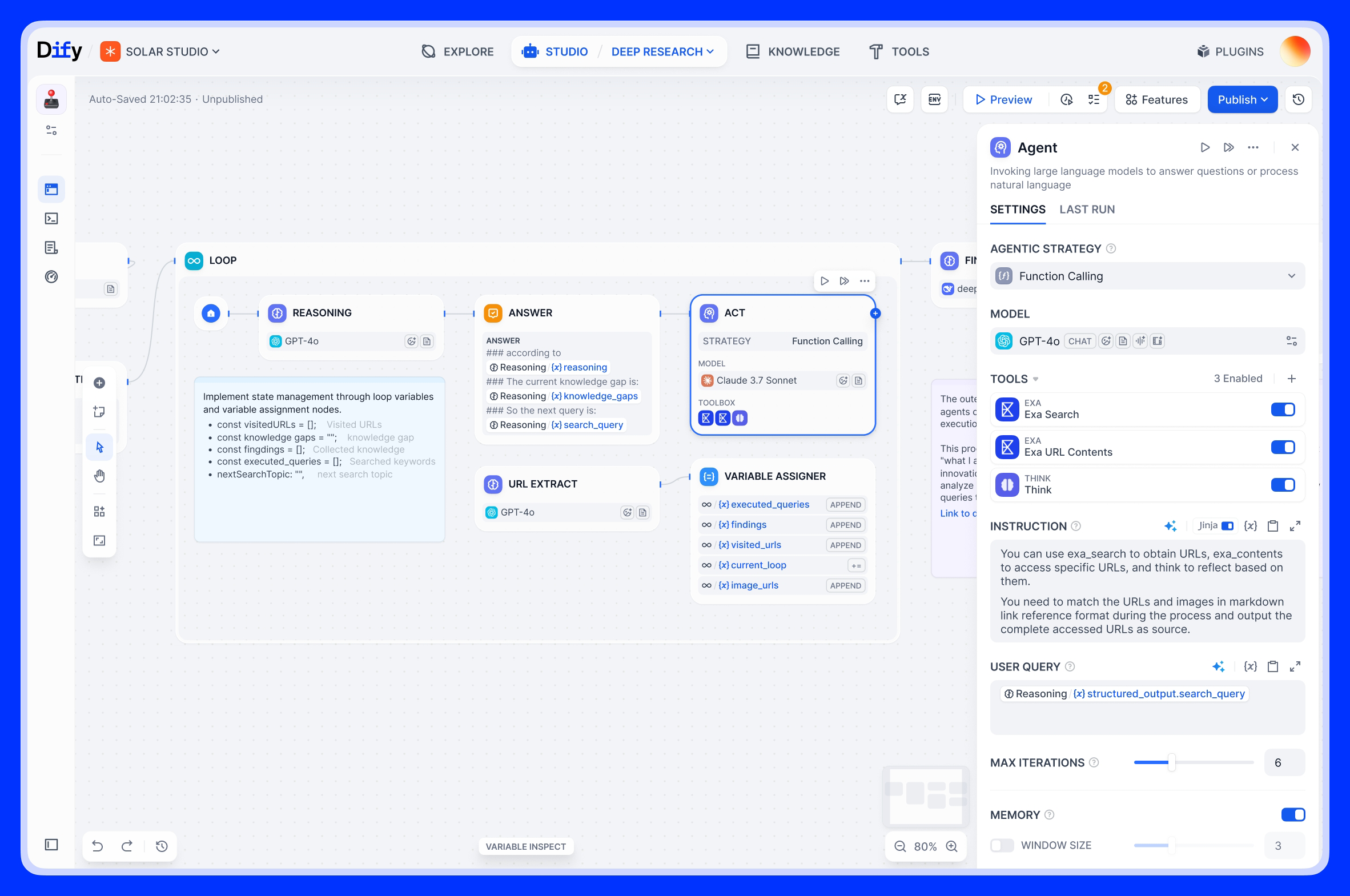 Dify görsel workflow tuvali