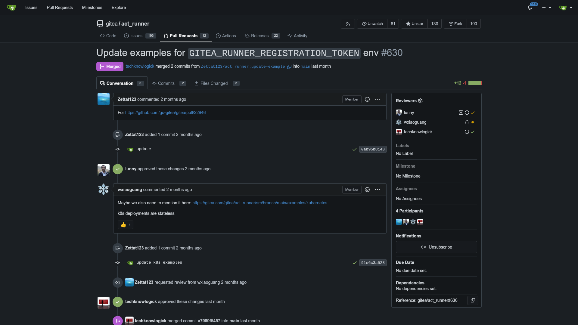 Gitea pull request ekrani