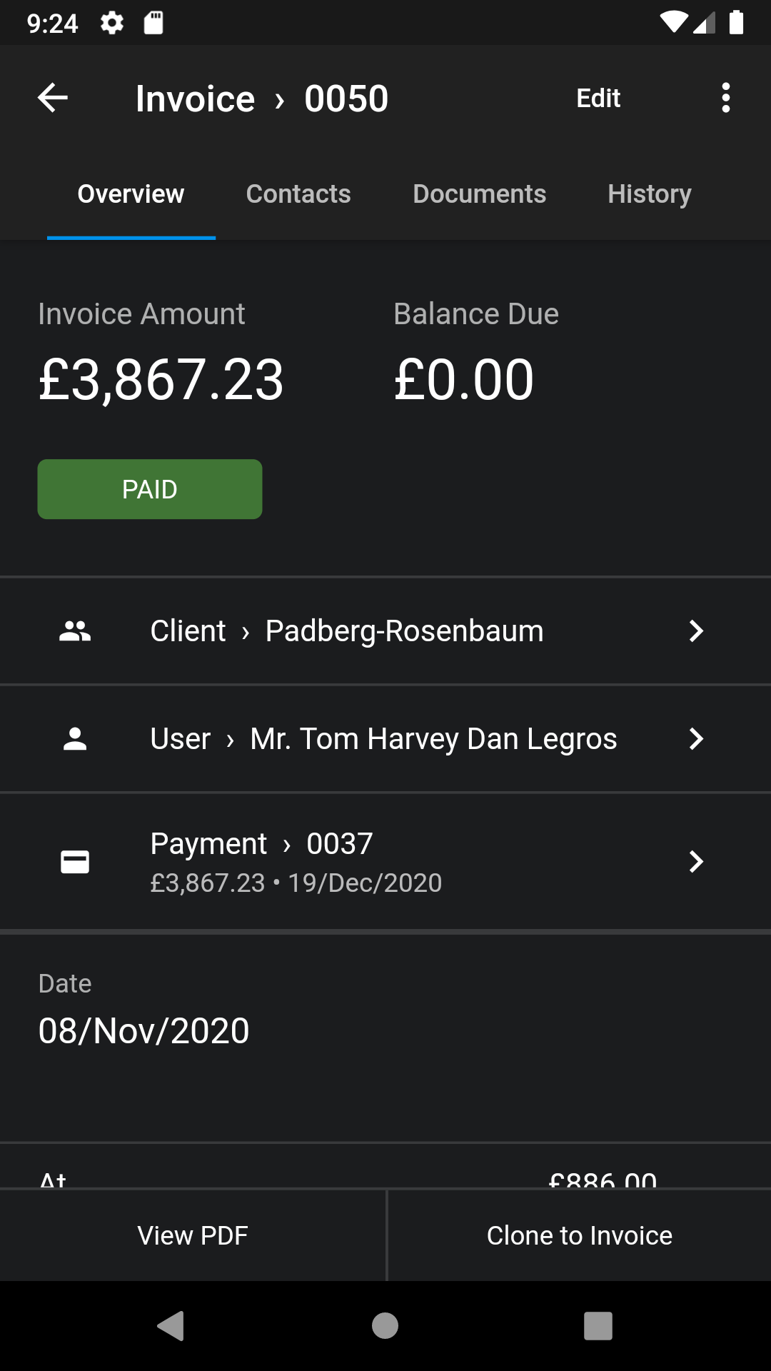 Invoice Ninja fatura goruntuleme ekrani