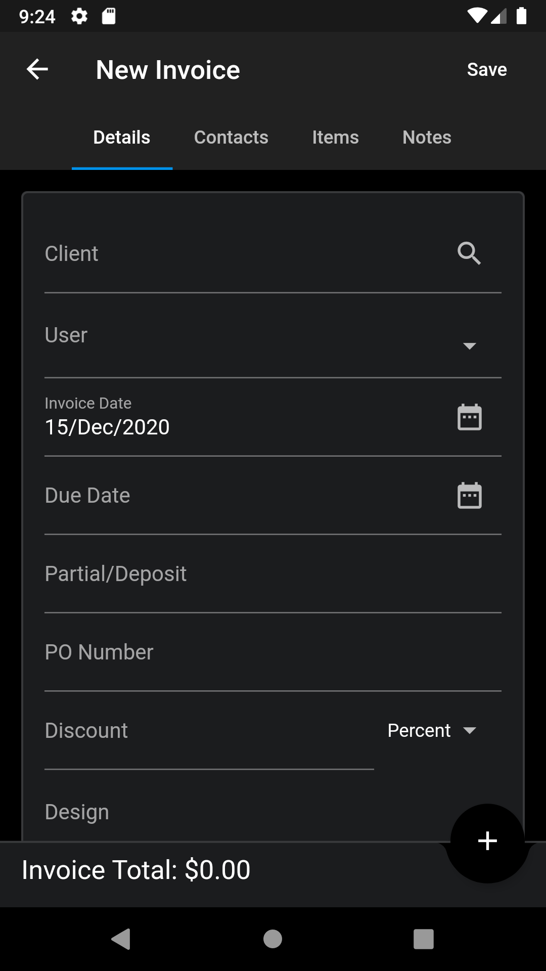 Invoice Ninja yeni fatura olusturma