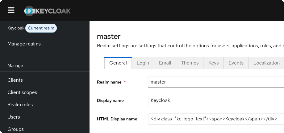 Keycloak yönetim konsolu