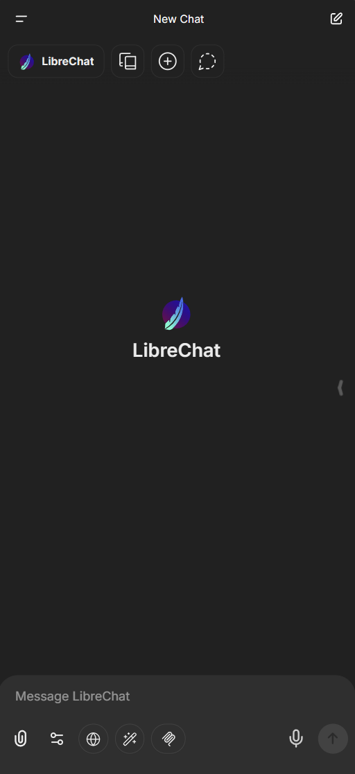 LibreChat mobil arayuzu koyu tema