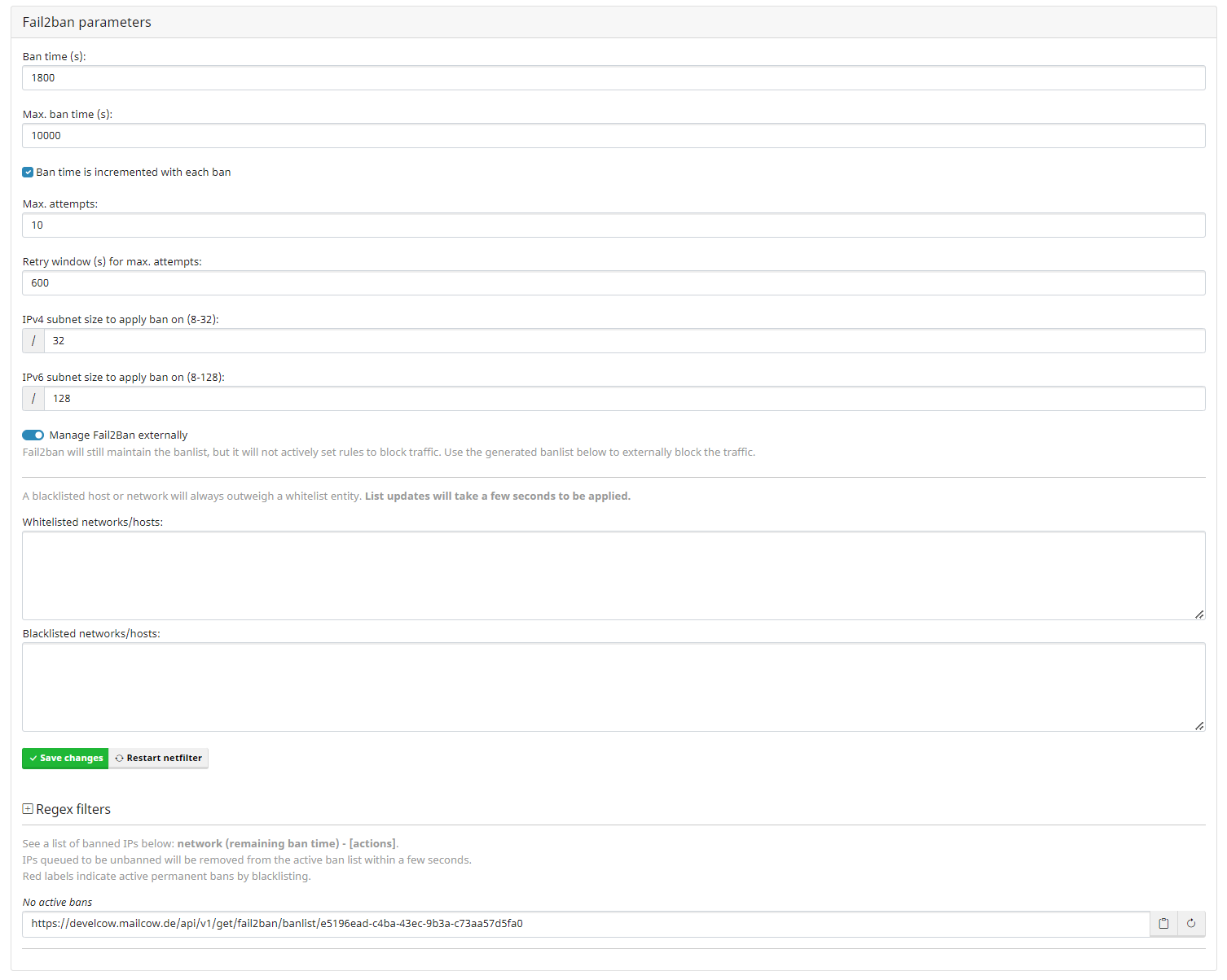 mailcow Netfilter güvenlik ayarları