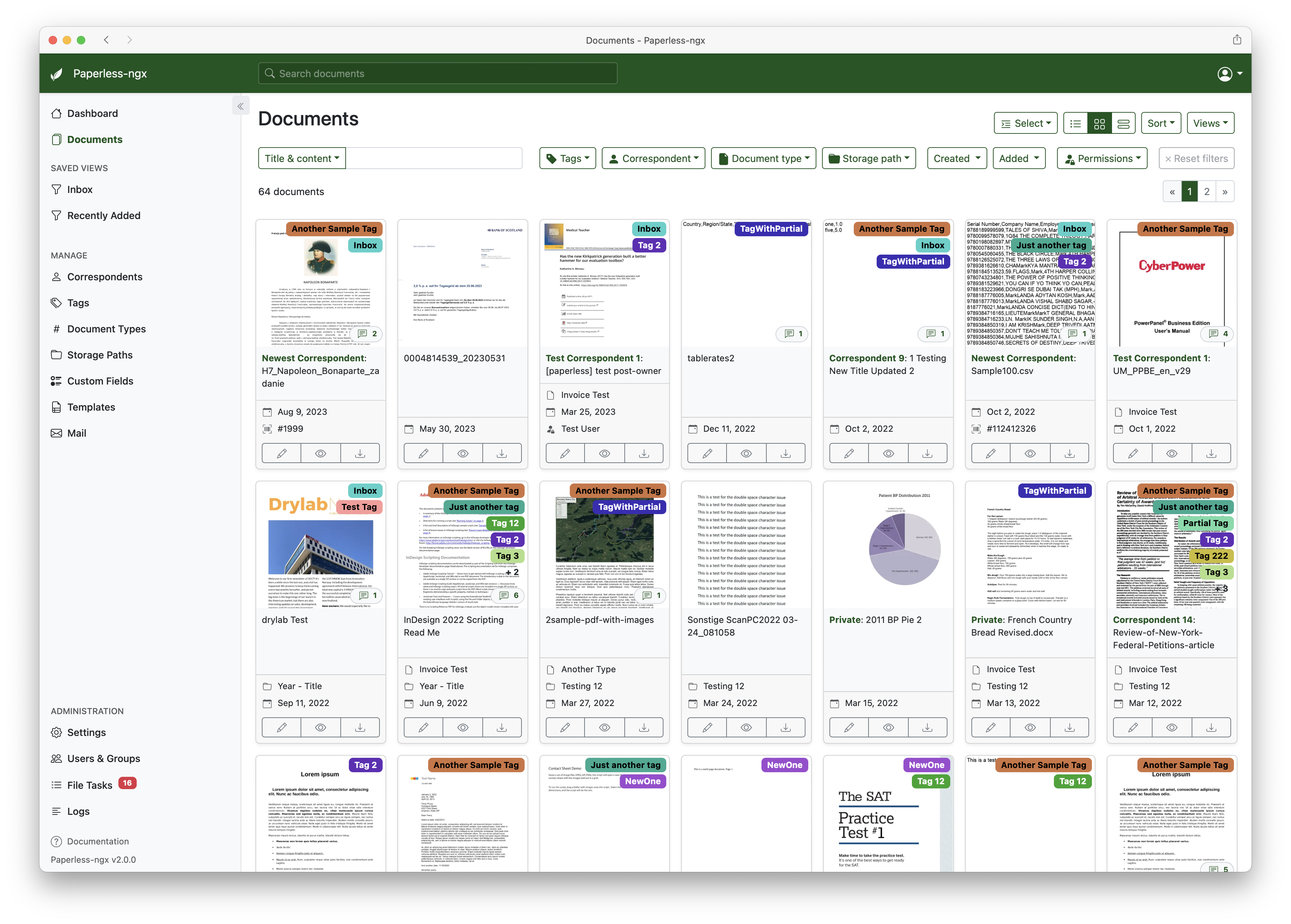 Paperless-ngx belge listesi kart görünümü
