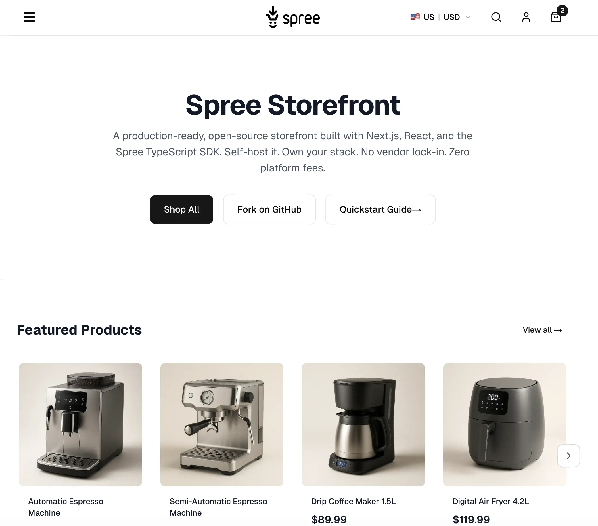 Spree Commerce Next.js mağaza ana sayfası