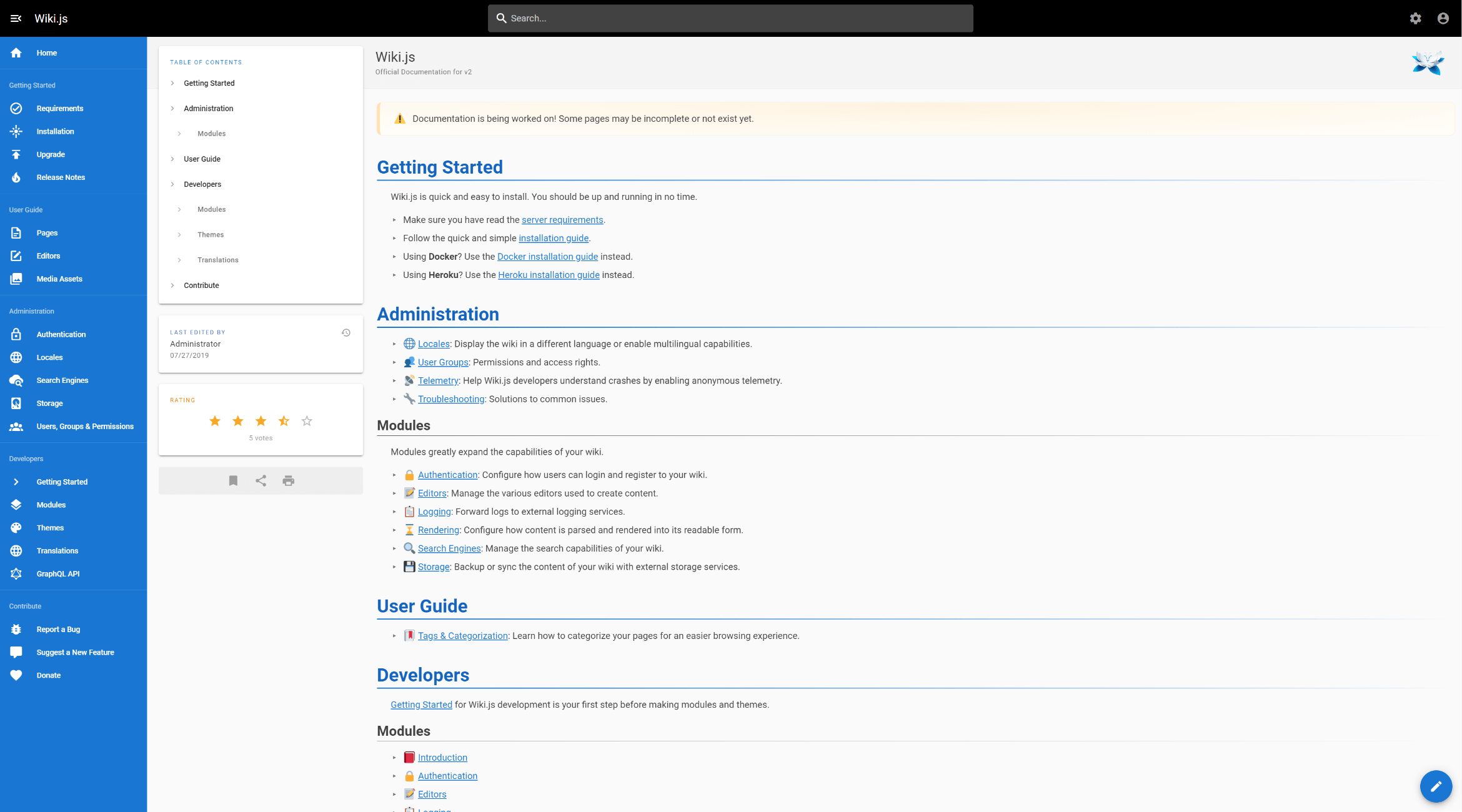 Wiki.js içerik düzenleme arayüzü