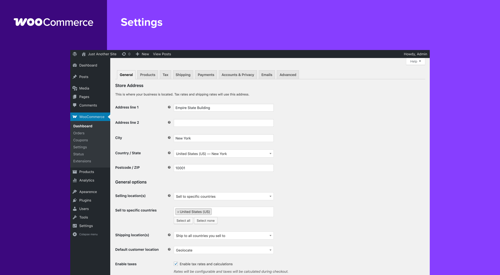 WooCommerce yönetim arayüzü
