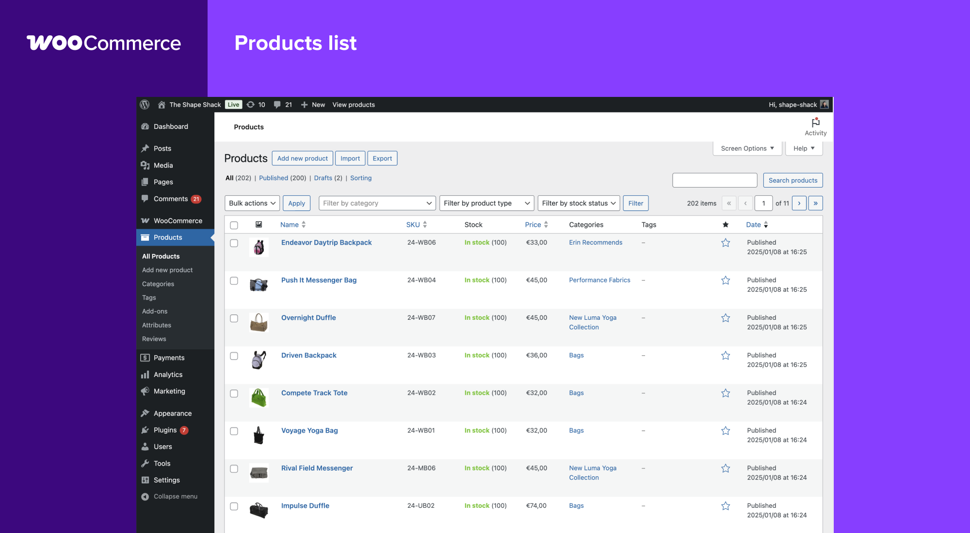 WooCommerce ürün yönetimi
